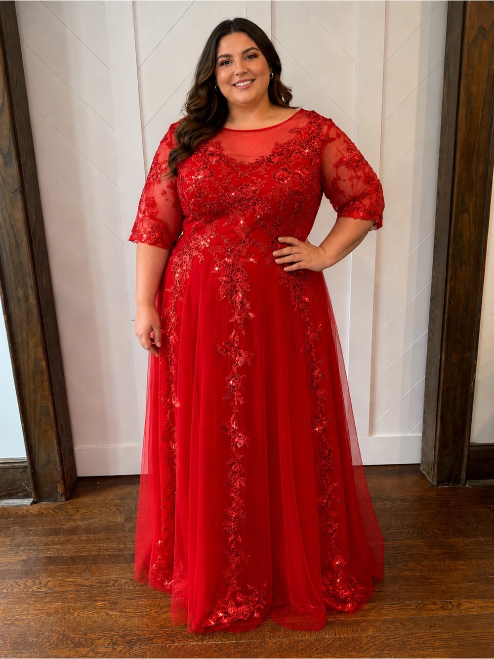 red sequin lace evening gown maxi dress plus size 18 formal prom wedding guest